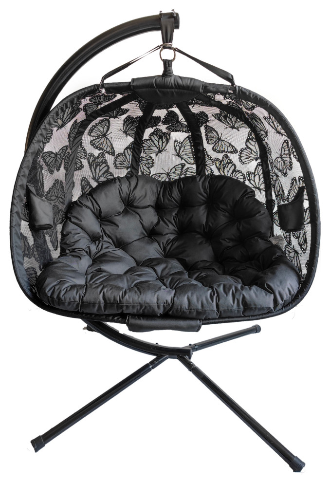 66H x 50W x 43D Black Hanging Loveseat Butterfly Design   Transitional   Hammocks And Swing Chairs   by IDEAZ International  LLC  Houzz