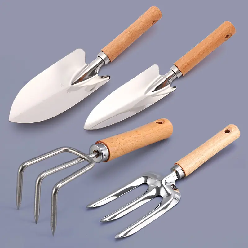 Factory Outlet Stainless Steel 4pcs Garden Tools Set with Wood Handle for Gardening