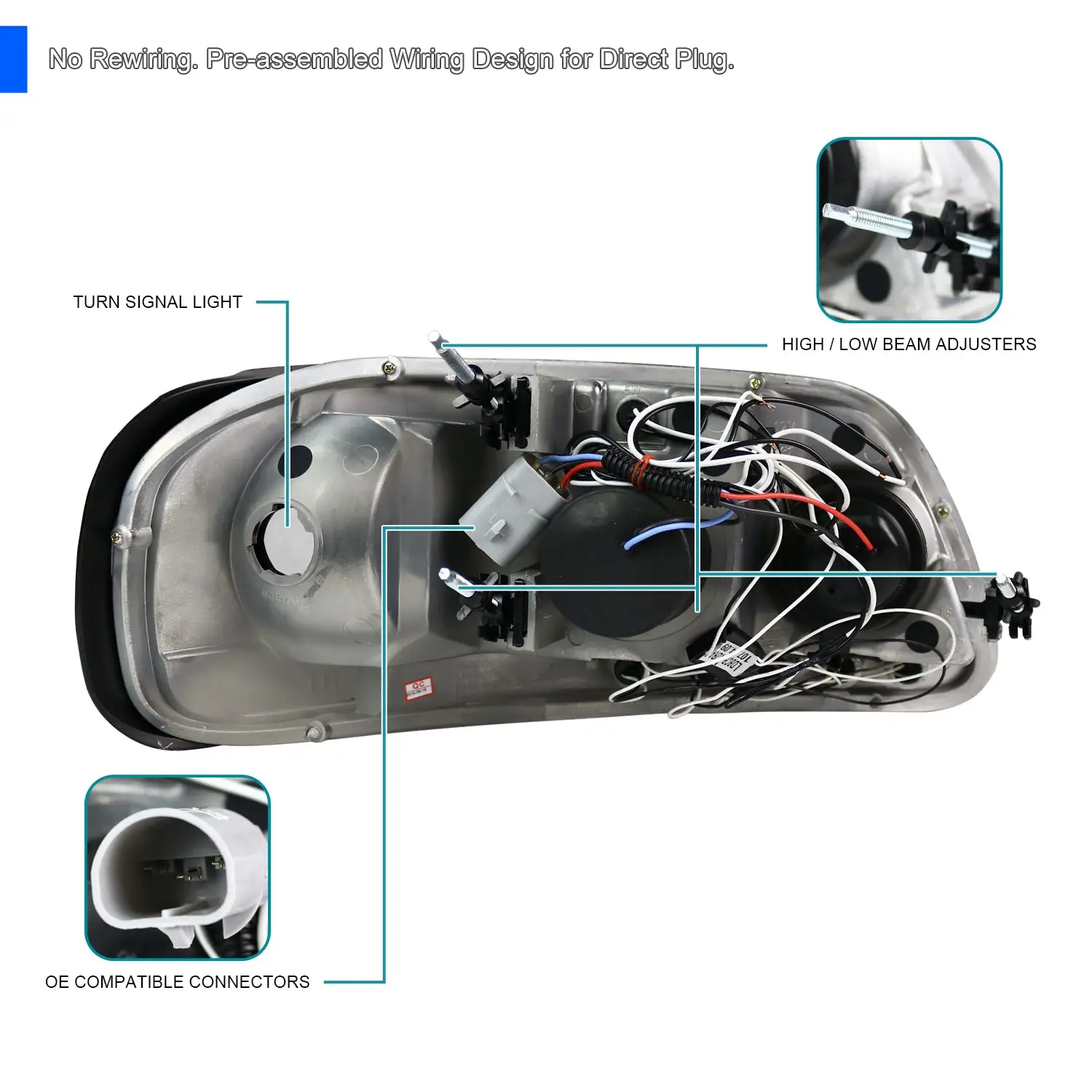 Spec-D Tuning Chrome Housing Clear Lens Projector Headlights Compatible with 1997-2003 Ford F150， 2004 Ford F150 Heritage， 1997-2002 Ford Expedition， Left + Right Pair Headlamps Assembly