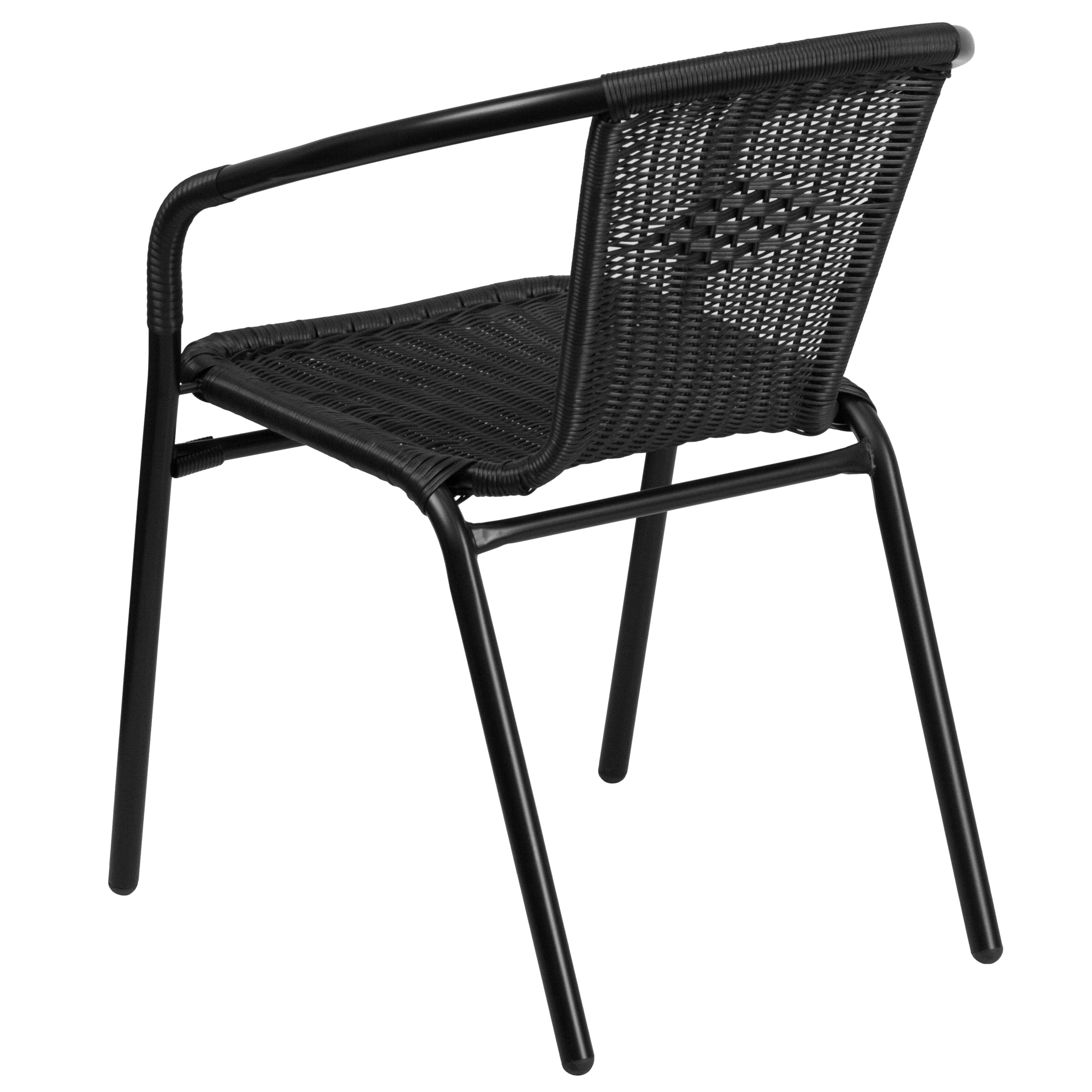 BizChair 2 Pack Black Rattan Indoor-Outdoor Restaurant Stack Chair