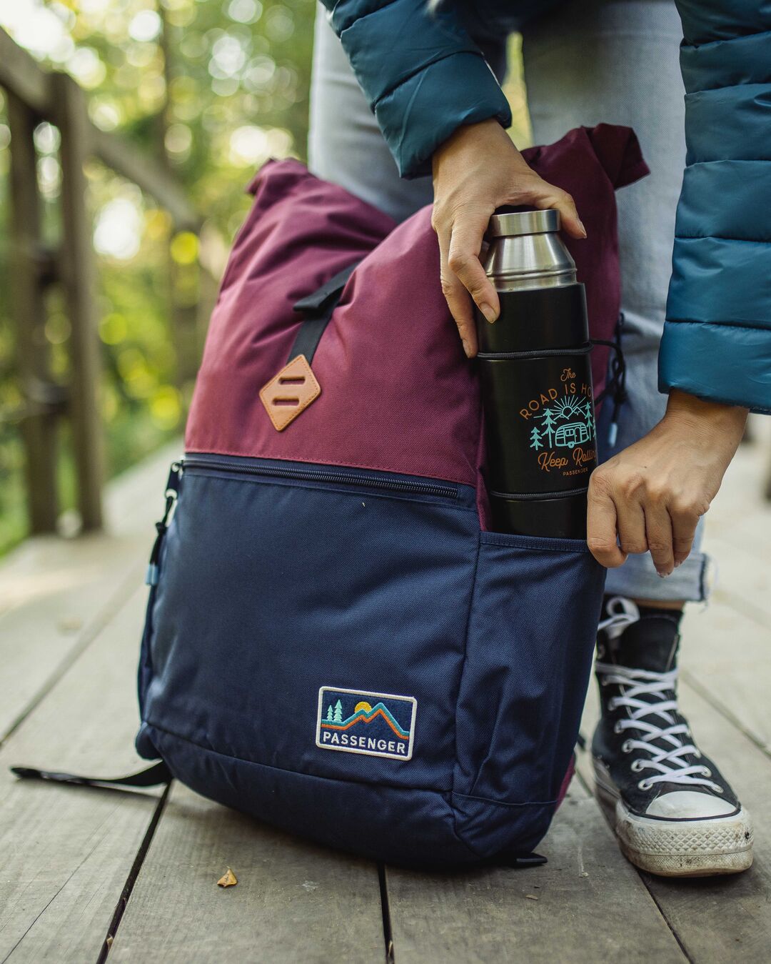 Backwoods Recycled Rolltop 32L Backpack - Navy/Burgundy