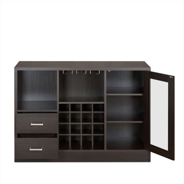 Wood Server Buffet with Storage and Wine Rack in Espresso