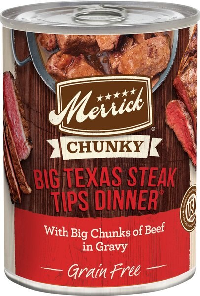 Merrick Chunky Grain-Free Big Texas Steak Tips Dinner Canned Dog Food