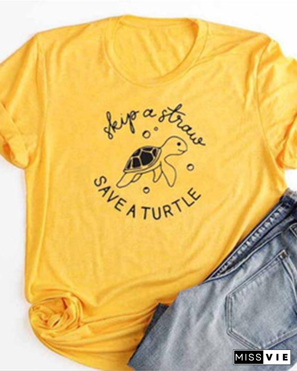 Skip A Straw Save A Turtle Shirt Womens Graphic Tee Short Sleeve