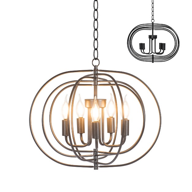 Tangkula Foldable Pendant Lighting Industrial Vintage Metal Spherical Rustic Chandelier Hanging Cage Globe Ceiling Light Fixture