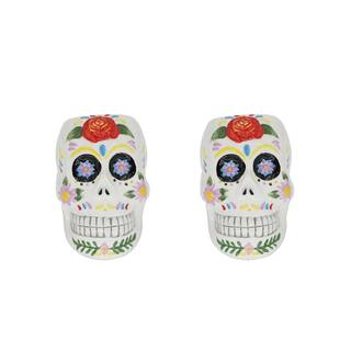 Flora Bunda 4 in. Day of the Dead Colorful Ceramic Skull Planters (Set of 2) CT1651E2