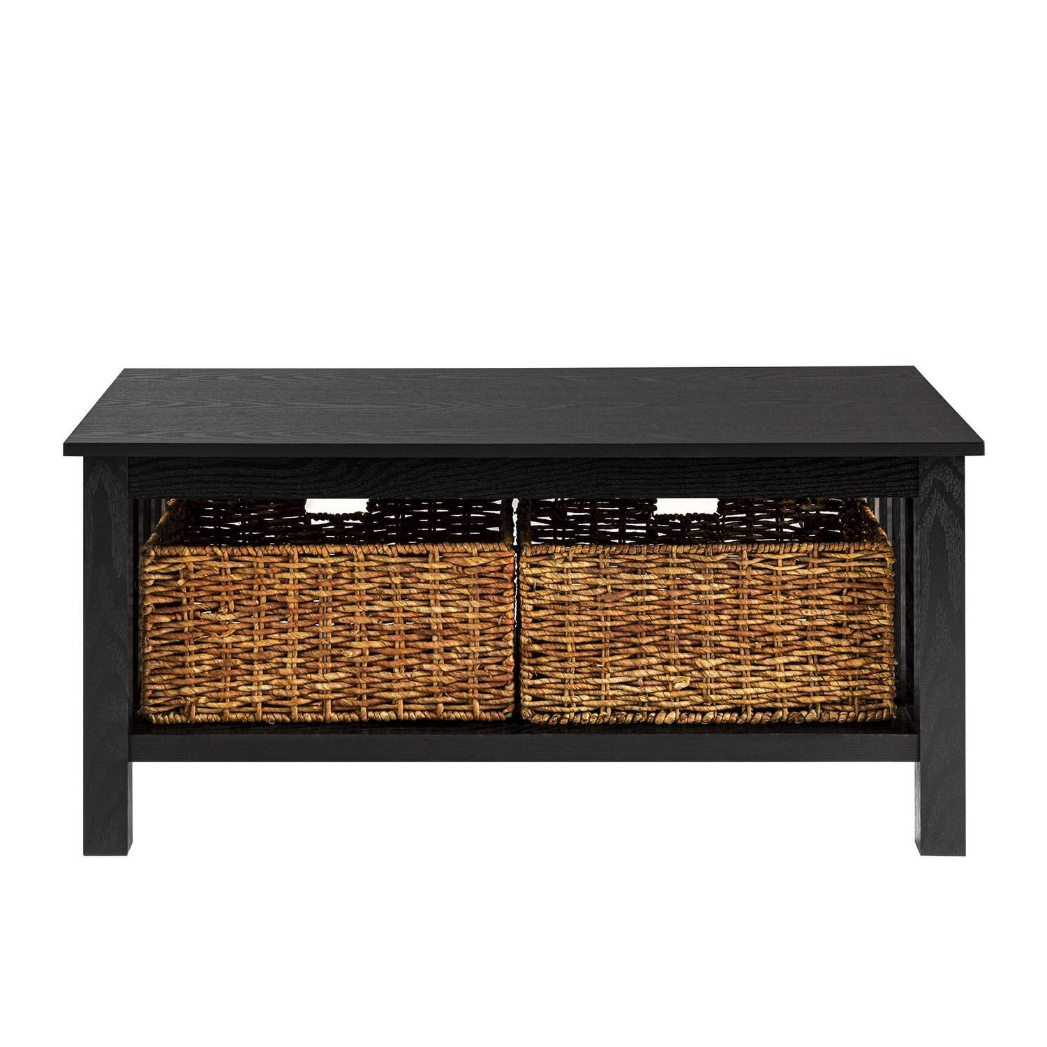 Woven Paths Traditional Storage Coffee Table with Bins， Black