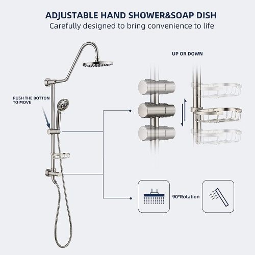 Shower System with Rain Showerhead  5 Function Han...