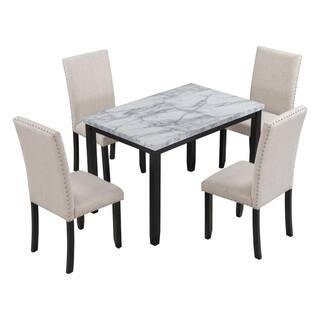 Harper  Bright Designs Faux Marble White 5-Piece Dining Set with Thick Cushion Chairs ST000040AAK