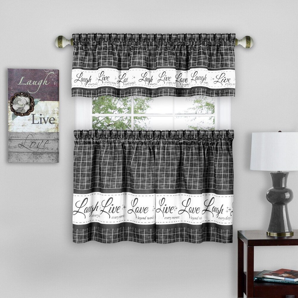 Live Laugh Love 3 Piece Kitchen Curtain Set  Tiers 58x36  Swag 58x14 Inches   58x36
