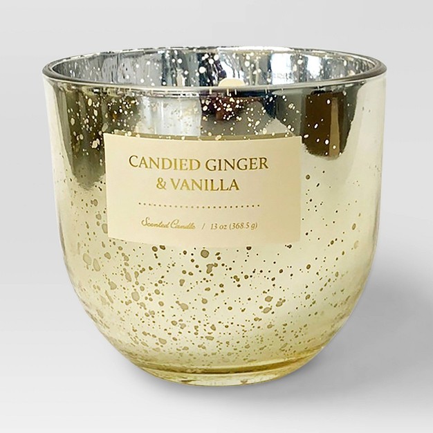 2 wick 13oz Mercury Glass Candle Candied Ginger And Vanilla Tan