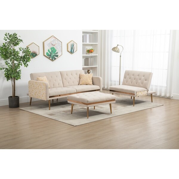 3-Seat Sectional Sofa Set Convertible Sleeper Sofa， Living Room Accent Sofa with Ottoman