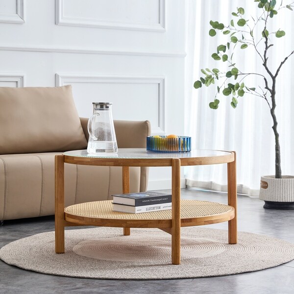 Chinese Style Minimalist Circular Doublelayer Solid Wood Edge Table