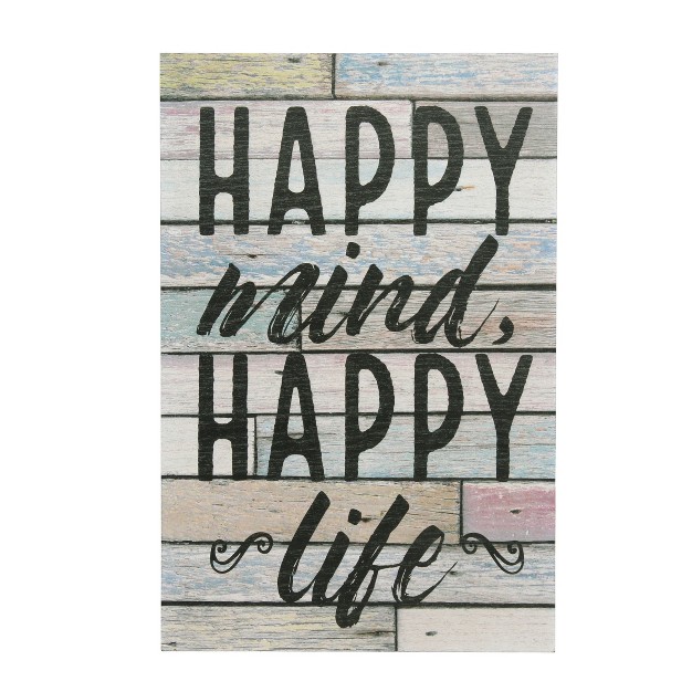 X 15 039 quot Happy Mind Happy Life Wooden Wall Art White light Blue Stonebriar Collection