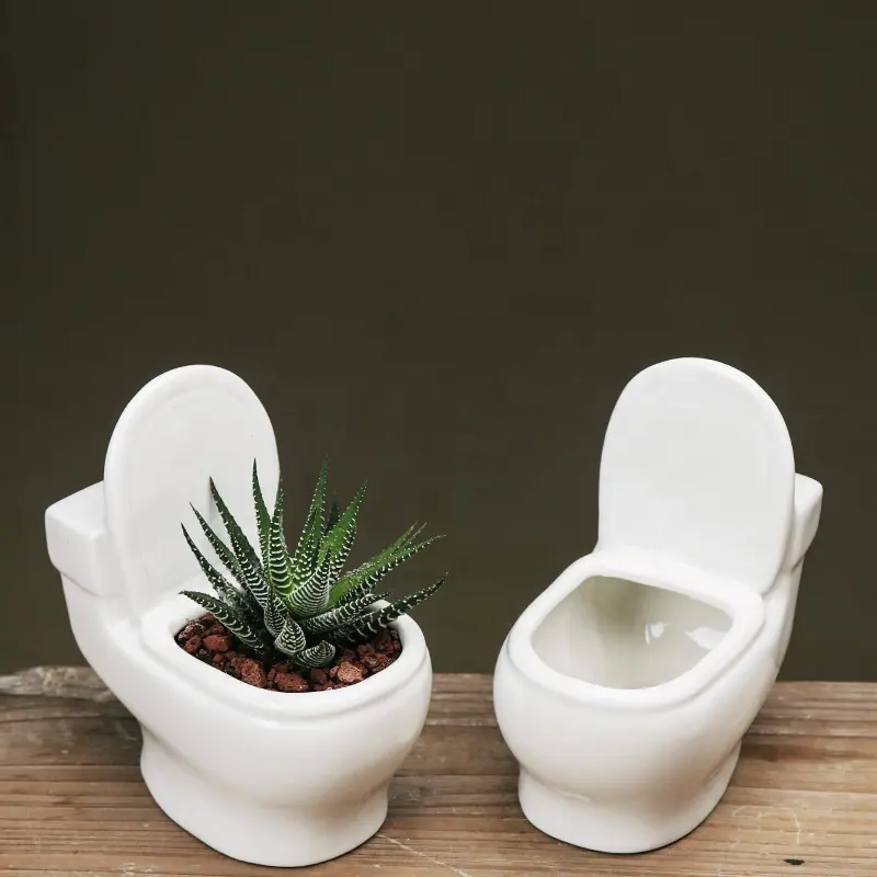 Factory Cheap Supply Ceramic Creative Toilet Shape Flower Pot for Planters  Home Living Room Decor