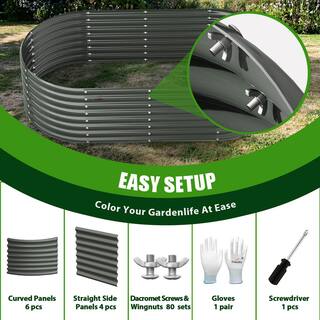 Cesicia 2 Pcs Gray Anti-Rust Galvanized Raised Steel Garden Bed Oval Above Ground Modular Planter Boxes(96L x 48W x 24H ) ktkhxywydyq35