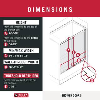 Delta Simplicity 60 x 58-34 in. Frameless Contemporary Sliding Bathtub Door in Chrome with Transition Glass 2439162