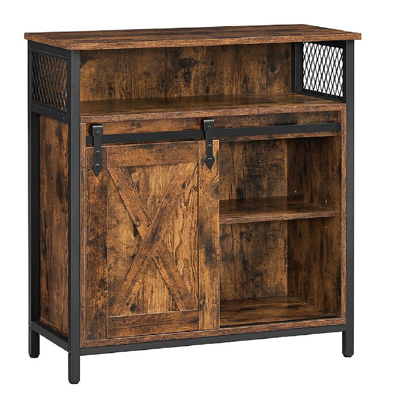 Sideboard Cupboard With Open Compartment， Sliding Barn Door， Adjustable Shelf