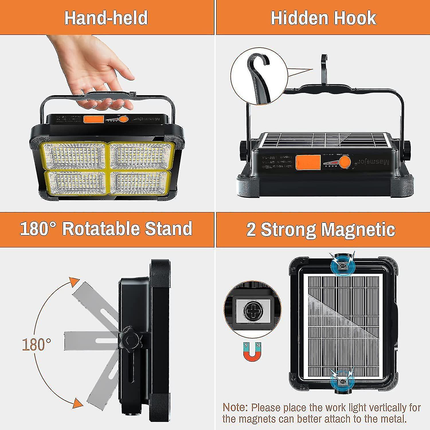 Rechargeable Led Spotlight 336 Leds/ 100w/ Solar Panel/ 4 Lighting Modes/ 12000mah External Battery/