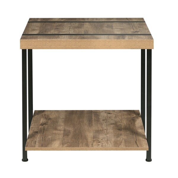 Bourbon Foundry End Table， Wood and Inset Black Steel