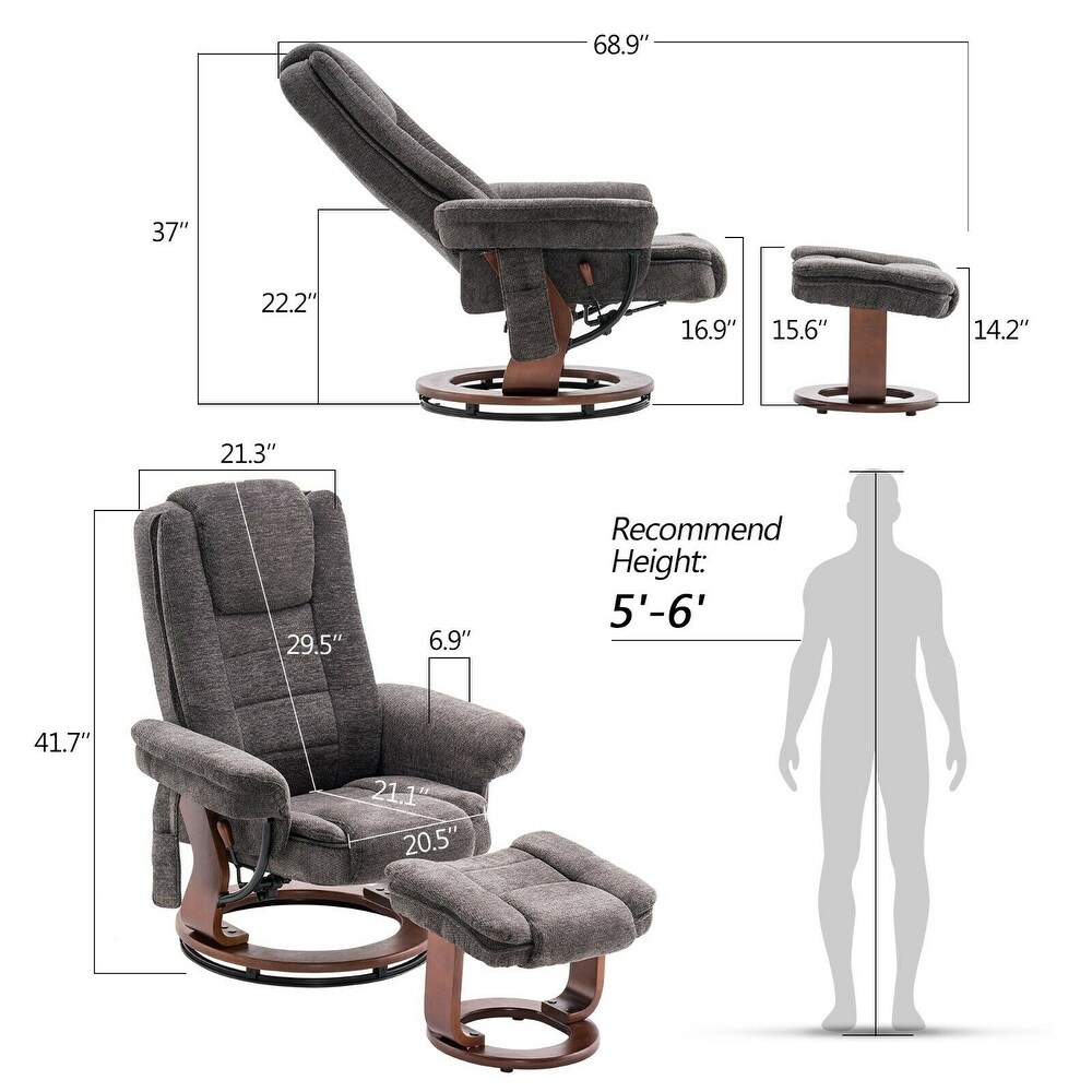 Mcombo Recliner Chair with Ottoman  Fabric Massage Swivel Chair 9099