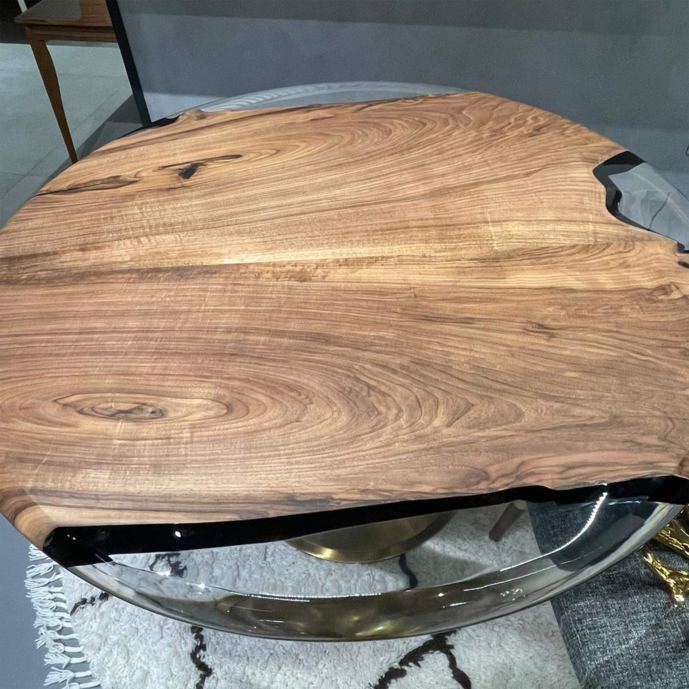 D140Cm Live Edge Resin Dining Table Top Sancround140