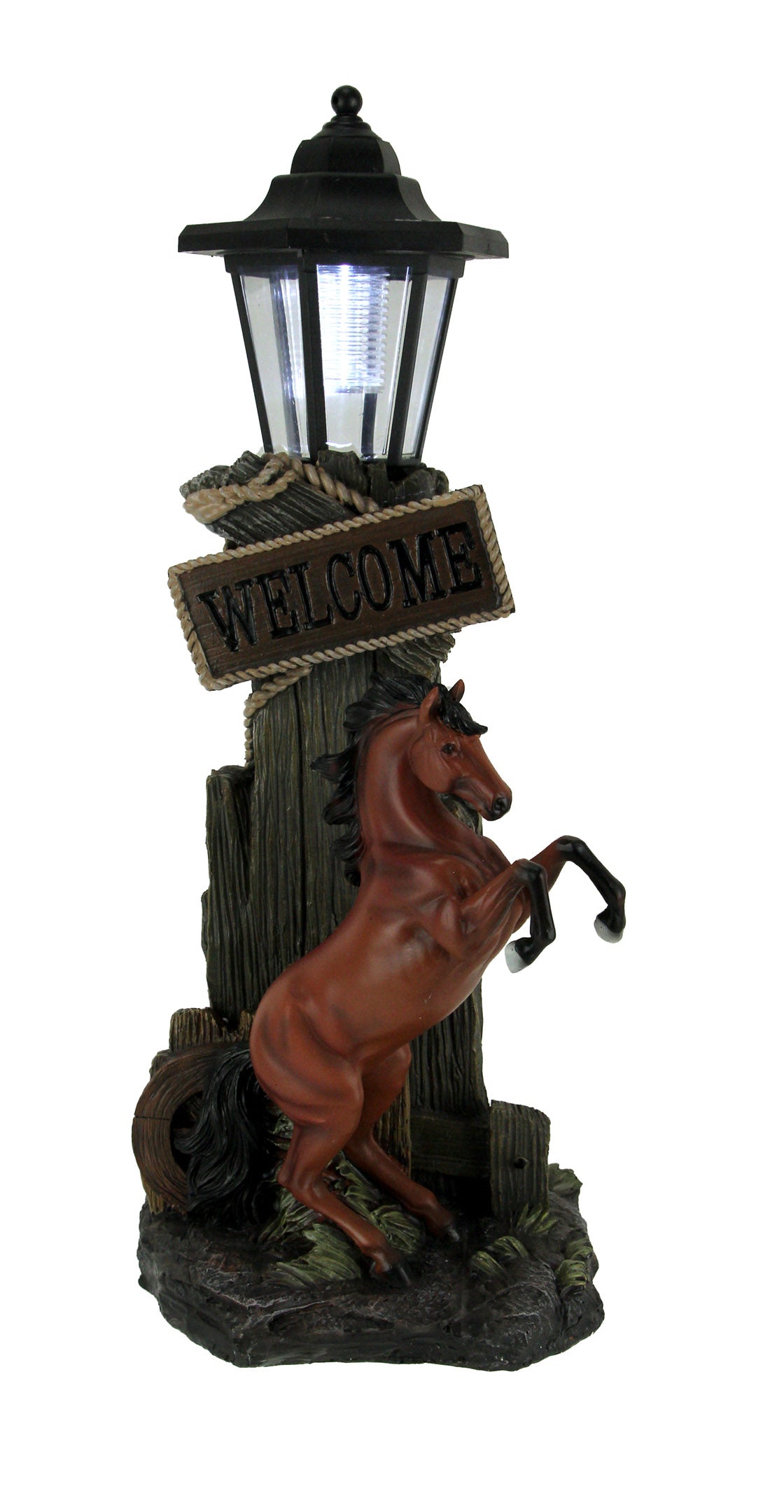 World of Wonders Stallion's Greeting Western Horse Welcome Statue Patio Garden LED Solar Lantern