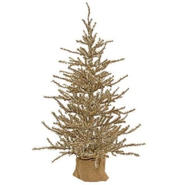 Antiqued Silver Tinsel Tree with Burlap Base