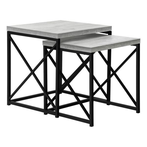 Nesting Table， Set Of 2， Side， End， Metal， Accent， Living Room， Bedroom， Grey Laminate， Black Metal， Contemporary， Modern