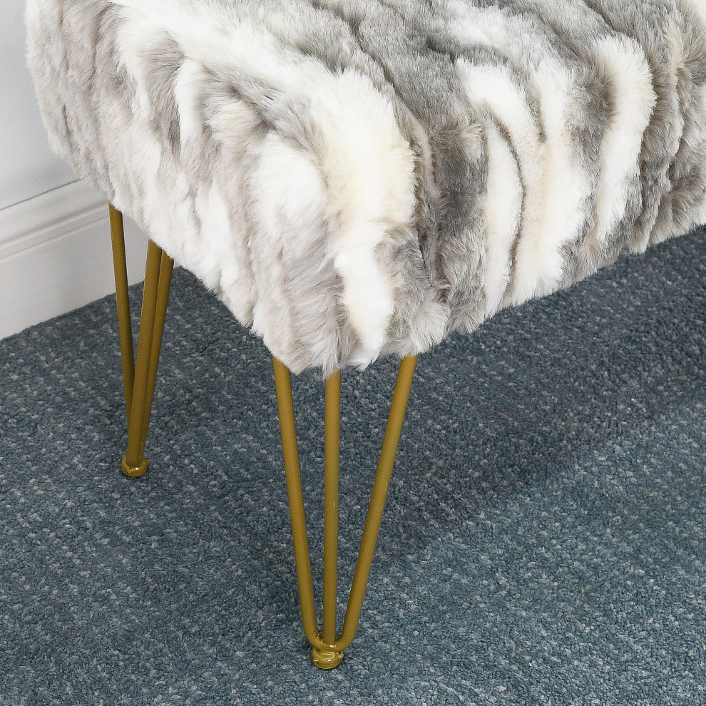 Soft Faux Fur Ottoman Fuzzy Entryway Bench Seat   Midcentury   Footstools And Ottomans   by BNF Home  Houzz