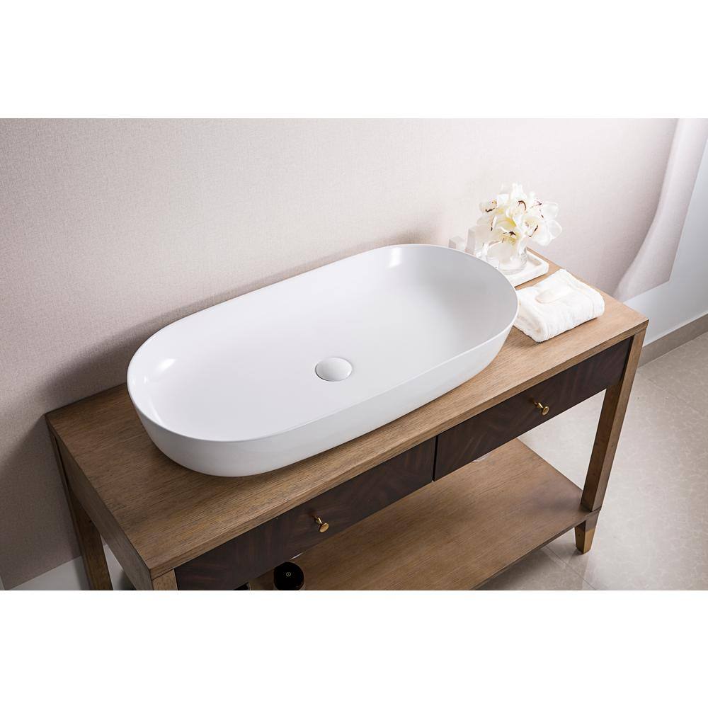 Ruvati 32 in. Oval Above Vanity Counter Bathroom Porcelain Ceramic Vessel Sink in White RVB0432