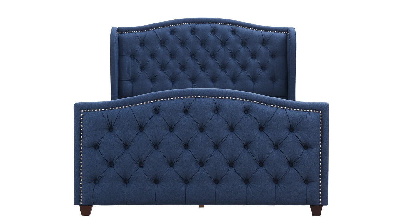 Marcella Tufted Wingback Queen Bed Dark Sapphire Blue