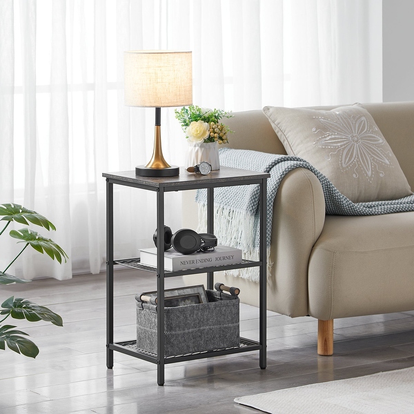 Modern Narrow Side Table with 3-tier Mesh Storage Shelves(1PCS/2PCS)