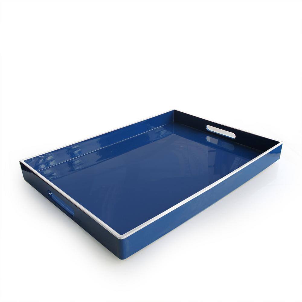 American Atelier Olive Blue Polypropylene Line Rectangular Tray with White Rim 1270118