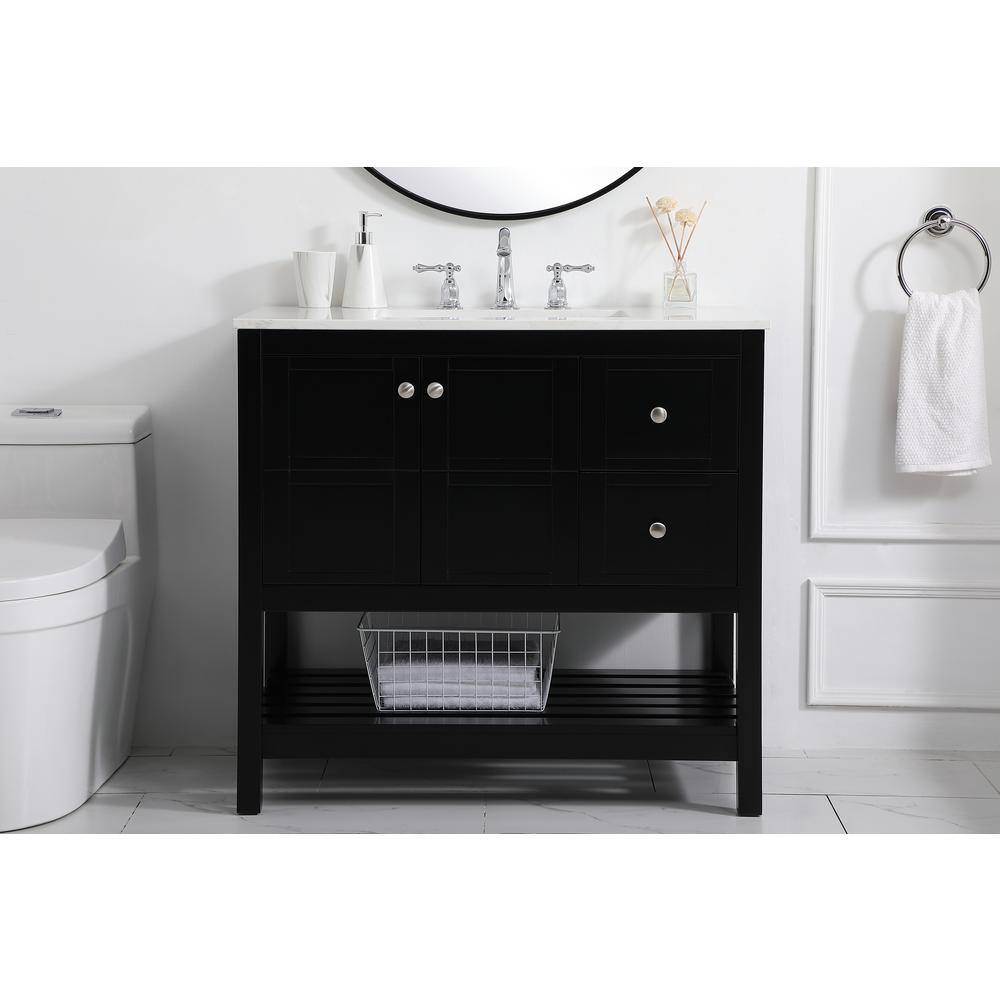 Simply Living 36 in. Single Bathroom Vanity in Black with Quartz Vanity Top in Calacatta White SL49308BK