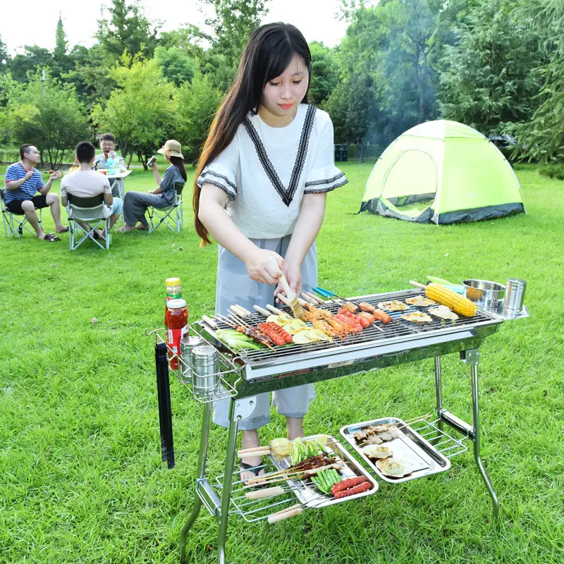 Hot Sale Stainless Steel Outdoor Folding Barbecue Charcoal Grill BBQ Large Grills Tool Complete Set