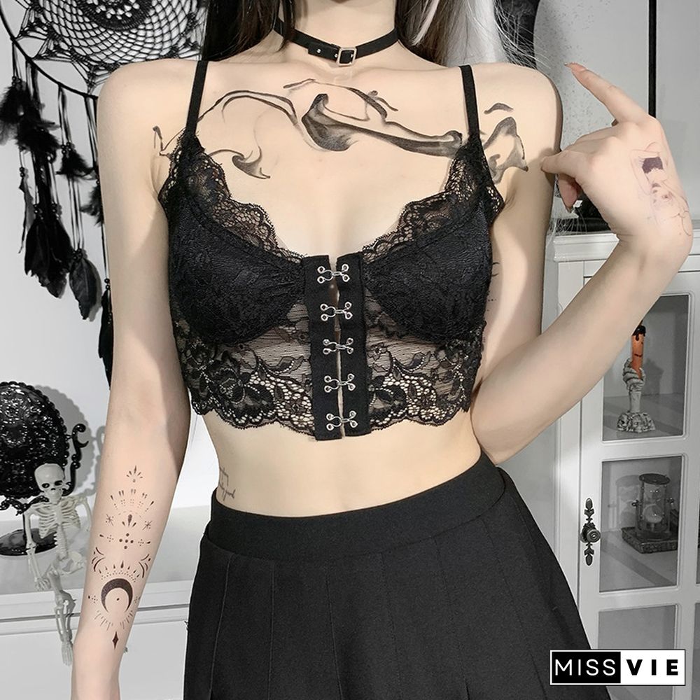 Black Crop Top Patchwork Lace Spaghetti Strap Corset Top Sleeveless Cami Top Y2K Aesthetic Sexy Camisole Summer