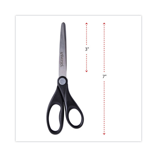 Universal Stainless Steel Office Scissors， Pointed Tip， 7 Long， 3 Cut Length， Black Straight Handle (92008)