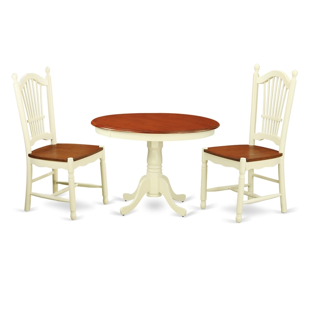 East West Furniture 3 Pc Dining Room set with a Round Small Table and 2 Wooden Seat Kitchen Chairs (Color Option)