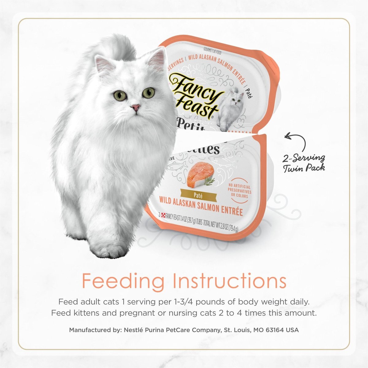 Purina Fancy Feast Gourmet Pate Wet Cat Food， Petites Wild Alaskan Salmon Entree， 2.8-oz tub， case of 12， 12 count