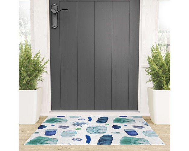 Ninola Design Blue Minimal Strokes Abstract Welcome Mat Deny Designs