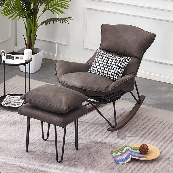 Mcombo Modern Accent Rocking Chairs with Ottoman， Lounge Armchair for Living Room Bedroom