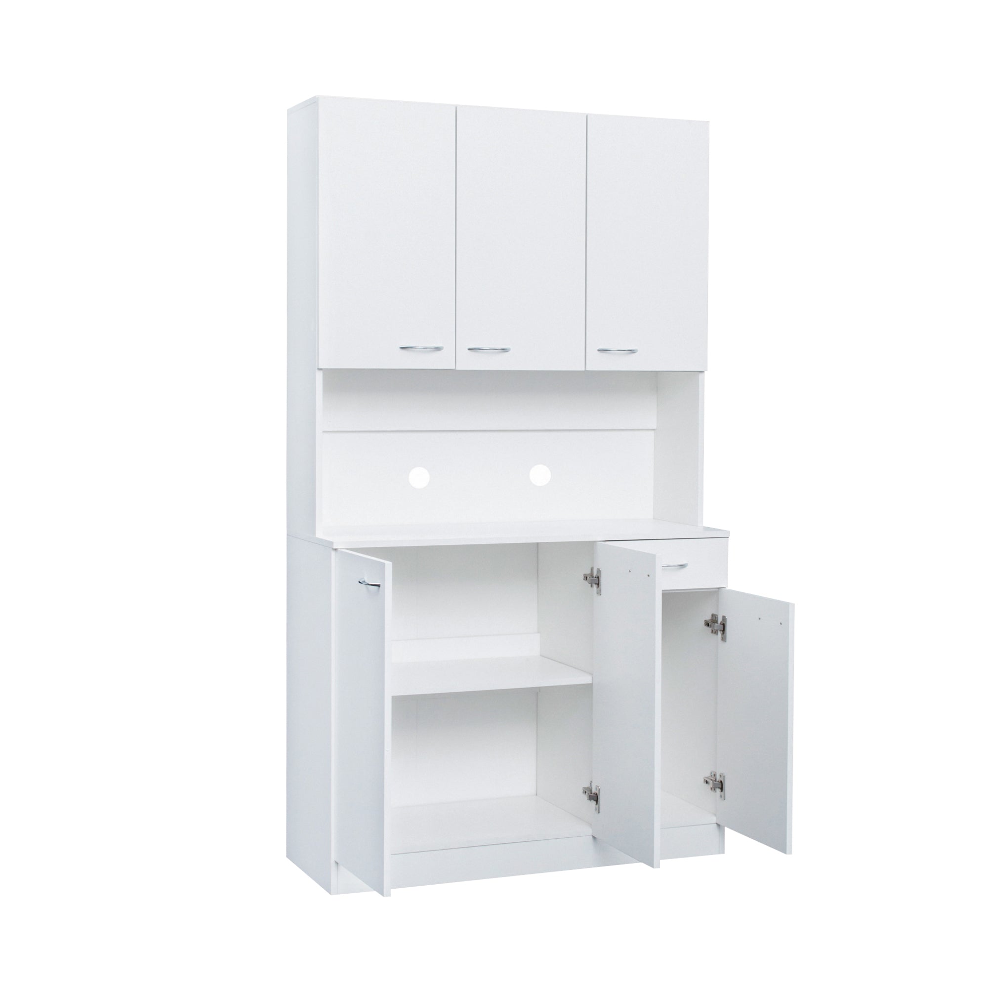 AOMBOO Tall Wardrobe Kitchen Cabinet Wood Kitchen Pantry Storage with Drawer Shelves, White