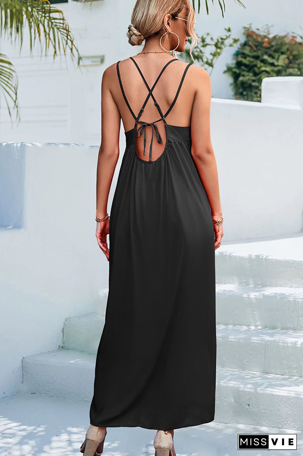 Crisscross Straps Plain Long Maxi Dress