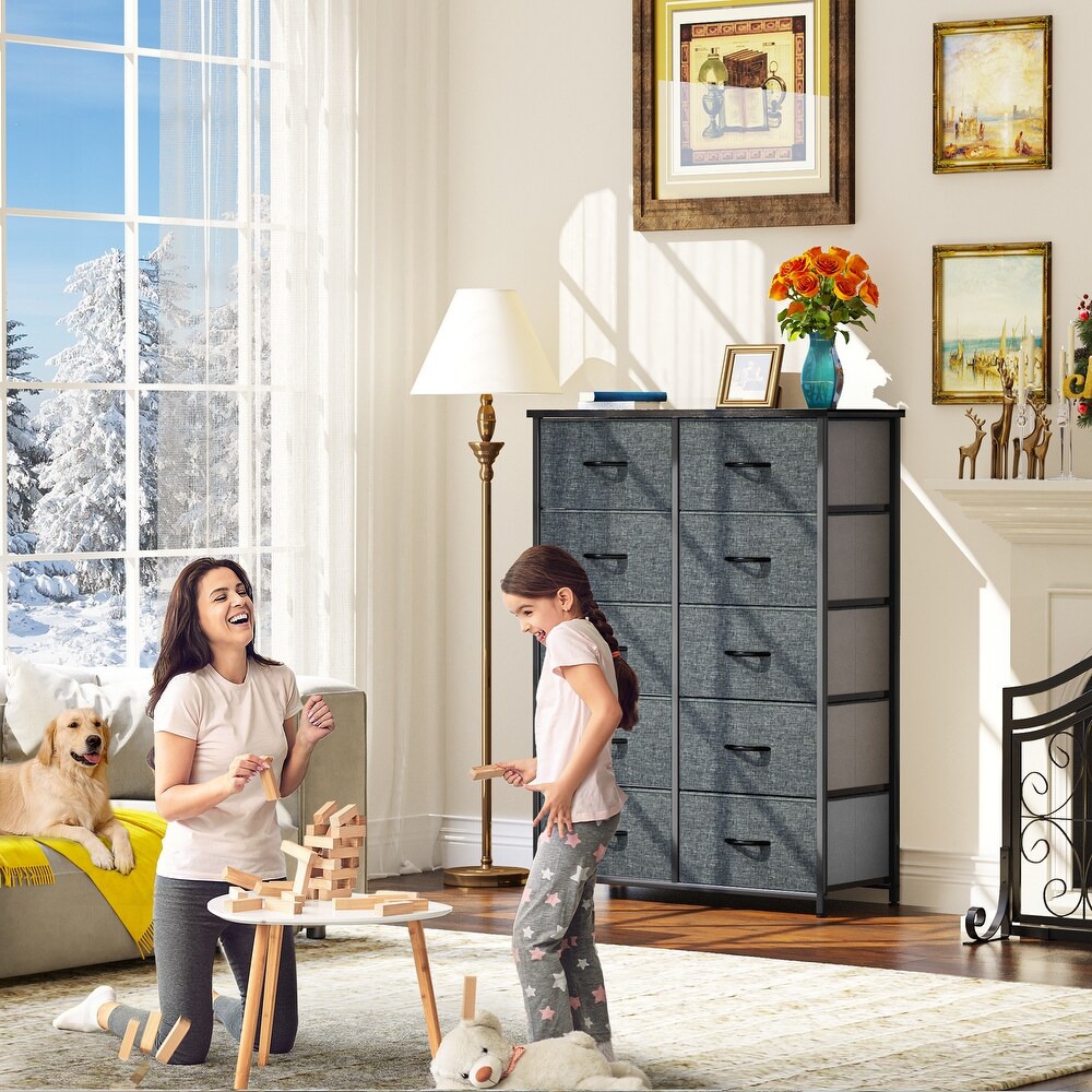 Modern 10 Drawer Dresser Fabric Storage Tower