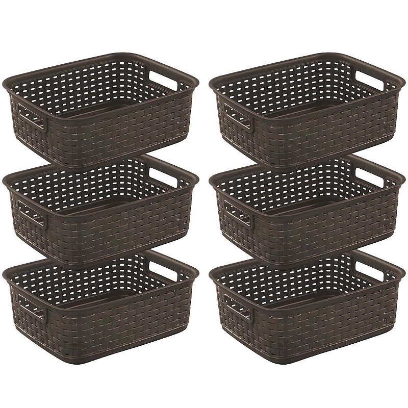 Sterilite Decorative Wicker-Style Short Weave Basket， Espresso 12726P06 (6 Pack)