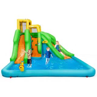 Costway Inflatable Water Park Bounce House with Climbing Wall 2-Slides and Splash Pool OP3800