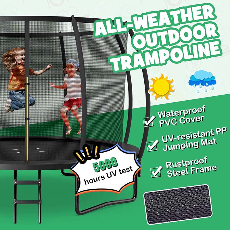 8/10/12FT ASTM Approved Outdoor Large Recreational Trampoline with Ladder & Enclosure Net Safety Pad