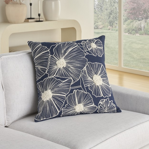 Mina Victory Embroidered Flowers Indoor Throw Pillow Cover Only