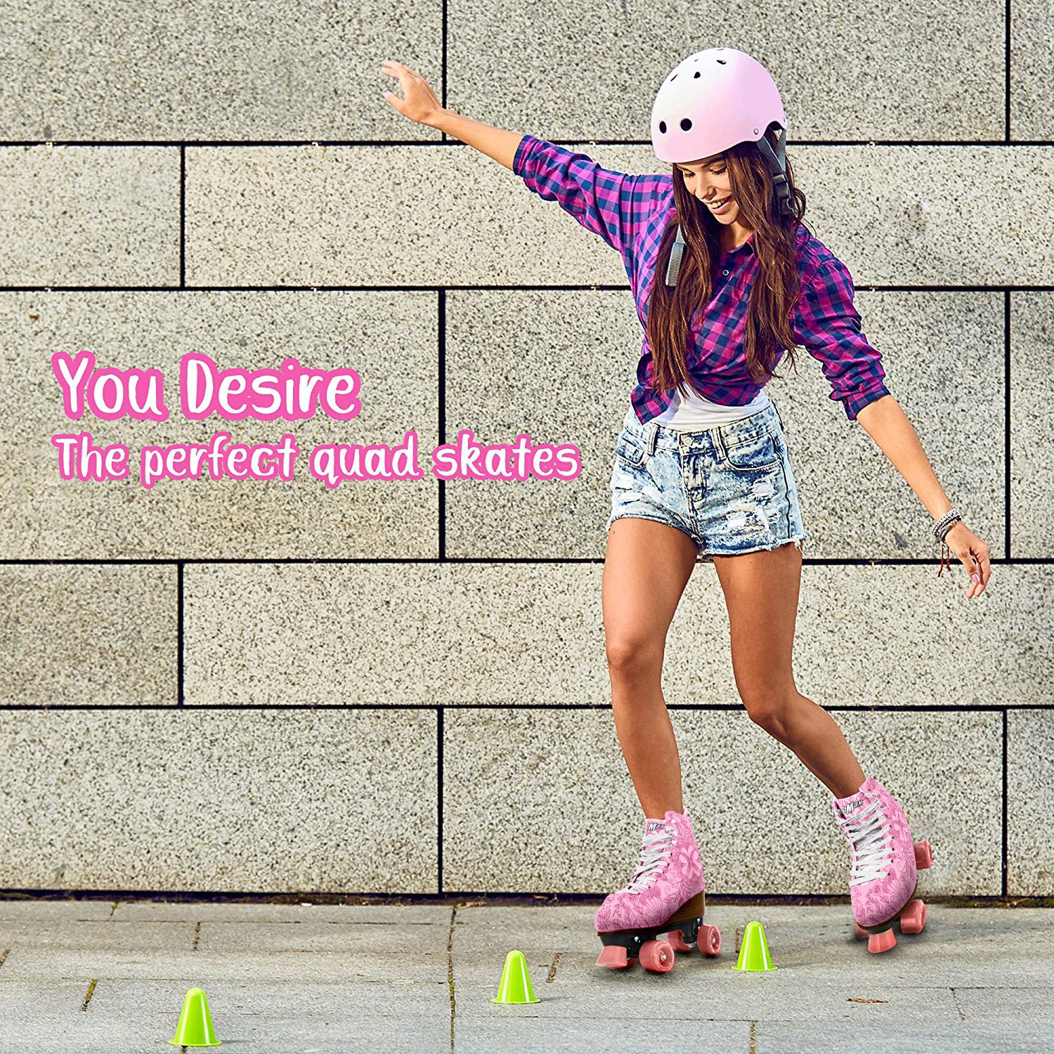 Quad Roller Skates for Girls and Women Size 7 Adult Pink Flower Outdoor Indoor and Rink Skating Classic Hightop Fashionable Design